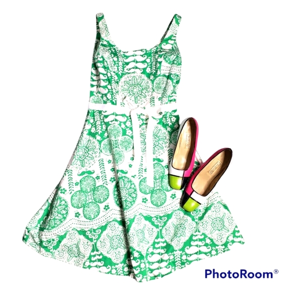 Sundress Fit & Flare Retro Boho Print Square Neckline St Patrick's EUC  7/8 Jr. - Picture 4 of 9